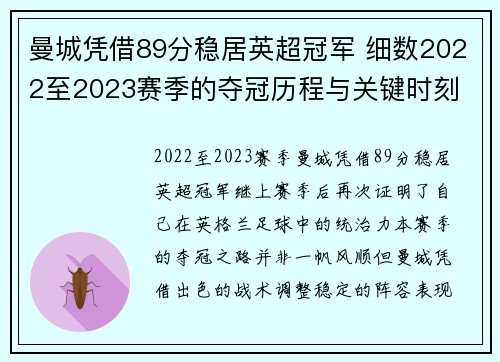 曼城凭借89分稳居英超冠军 细数2022至2023赛季的夺冠历程与关键时刻